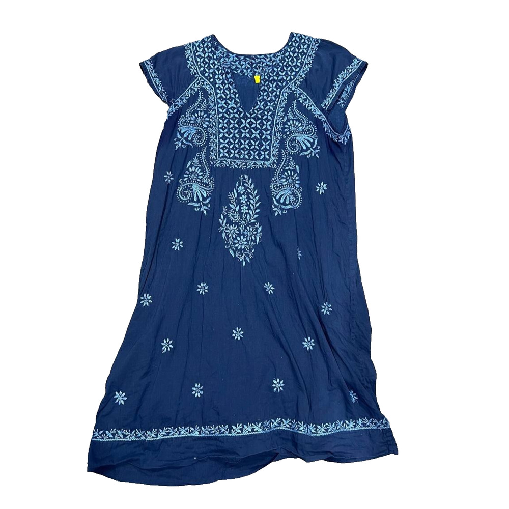 Roller Rabbit Floral Y2K preppy Embroidered Dress Blue Small A005501 - Picture 2 of 10